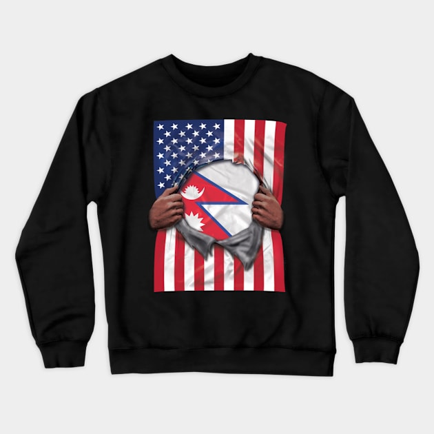 Nepal Flag American Flag Ripped - Gift for Nepalese From Nepal Crewneck Sweatshirt by Country Flags